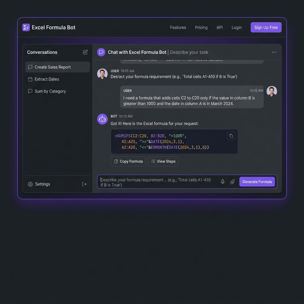 Excel Formula Bot Dashboard
